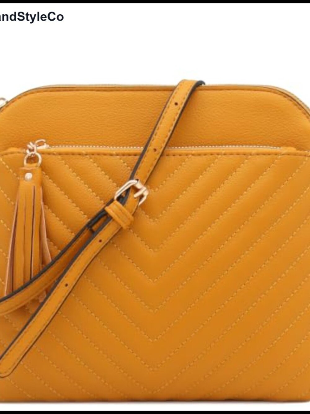 Faux Leather Chevron Quilted Crossbody Bag with Tassel, Adjustable Strap